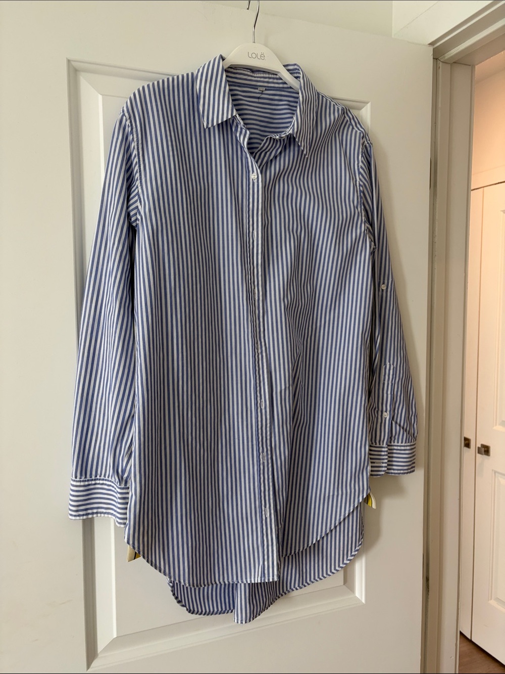 Zara Blue & White Vertical Stripe Button-Up Blouse